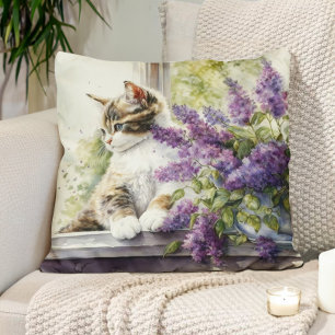 Almofada Gatinho Gato Lavanda Flores Janela Luz Solar