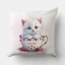 Gatinho no Travesseiro decorativo das Flores Rosa-
