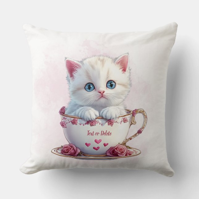 Almofada Gatinho no Travesseiro decorativo das Flores Rosa- (Frente)