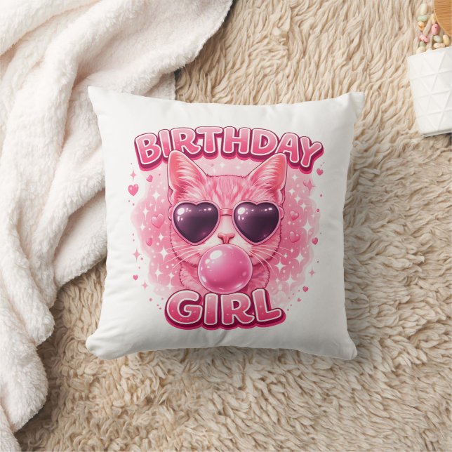 Almofada Gatinho Rosa Fofo Óculos de Sol Coração Garota de  (Cobertor)