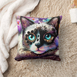 Almofada Gatinho Siamês Gato Crocus Floral Purple Teal Whit
