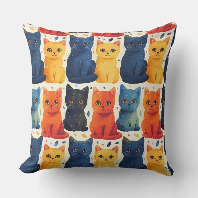 Almofada Gatinhos coloridos e bonitos padrões infantis (Frente)
