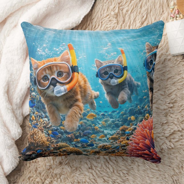 Almofada Gatinhos mergulhadores no mar profundo snorkeling  (Cobertor)