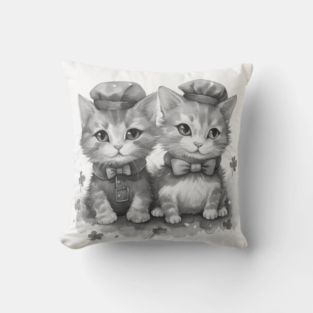 Almofada Gatinhos pretos e brancos com arco e chapéus bonit (Frente)