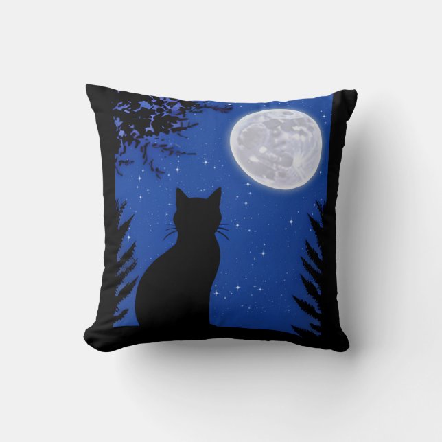 Almofada Gato a olhar para a lua cheia (Frente)
