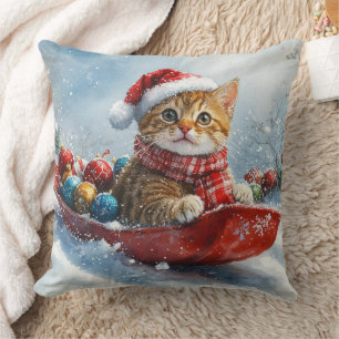 Almofada Gato Abissínio em Trenó Deixe Nevar Natal