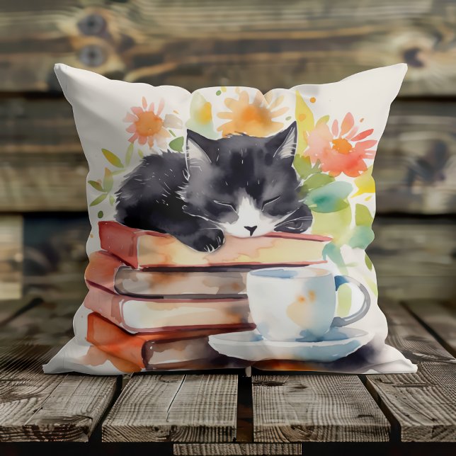 Almofada Gato Aconchegante Relaxado em Aquarela (Criador carregado)