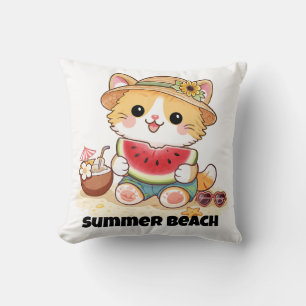 Almofada Gato Adorável de Verão na Praia