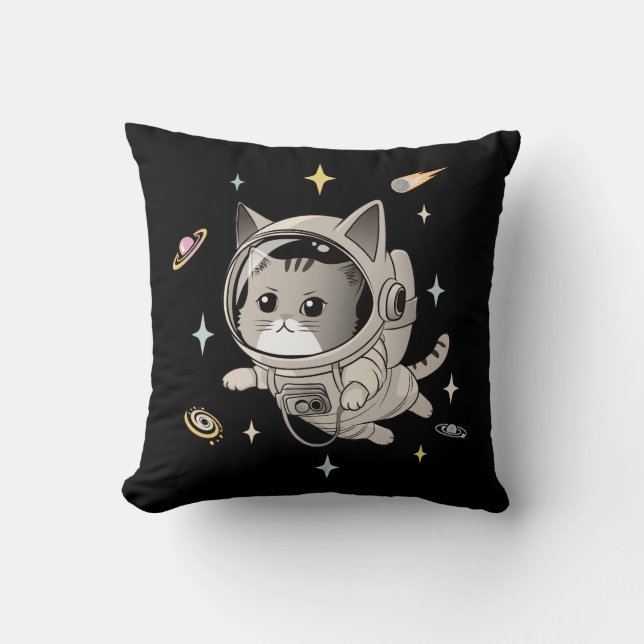 Almofada Gato Astronauta no Gato de Corte Espacial (Frente)