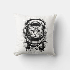 Almofada Gato Astronauta Preto e Branco