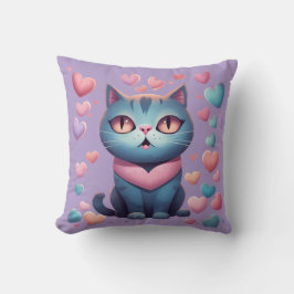 Almofada Gato Azul Bonito Com Gato De Coração | Kawaii Vale