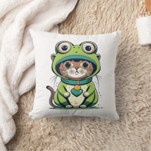 Almofada Gato bebê bonito com chapéu Sapo