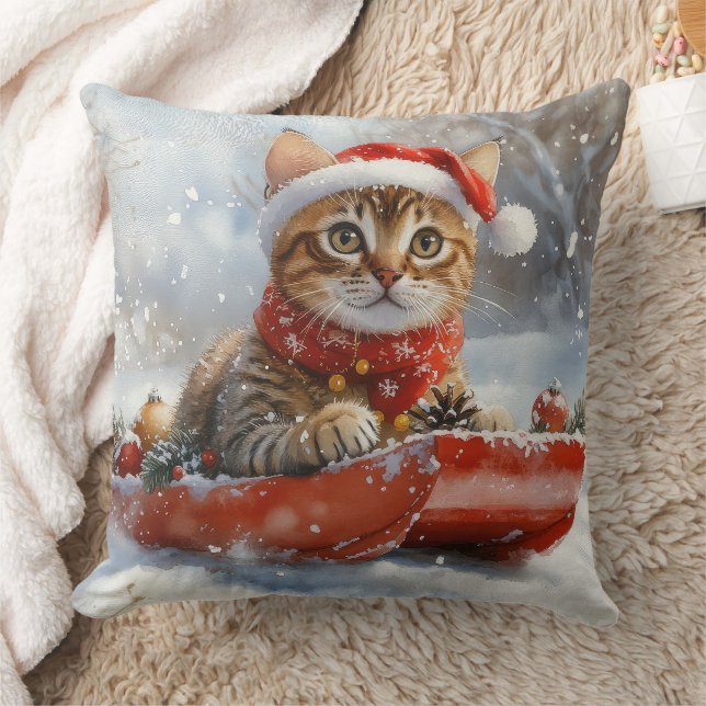 Almofada Gato Bengal em Trenó Deixe Nevar Natal (Cobertor)