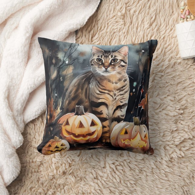 Almofada Gato Bengal Halloween com Abóboras Assustadoras (Cobertor)