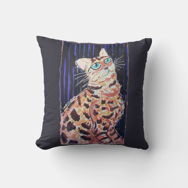 Almofada Gato Bengala Neon Noir (Frente)