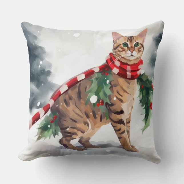 Almofada Gato Bengala no Natal da Neve (Frente)