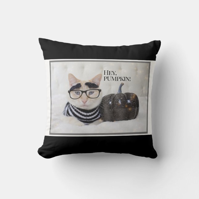 Almofada Gato Bonito "Ei Pumpkin" Halloween (Frente)