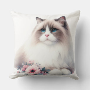 ALMOFADA GATO BONITO FLUFFY RAGDOLL COM FLORES