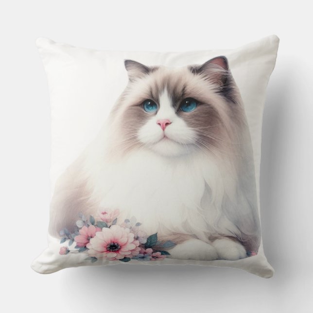 ALMOFADA GATO BONITO FLUFFY RAGDOLL COM FLORES (Frente)