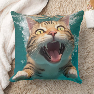 Almofada Gato Bonito Nadando Submarino Submarino na Piscina