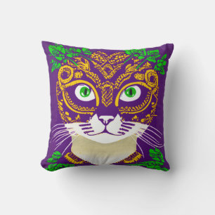 Almofada Gato bonito Vestindo uma Máscara Mardi Gras