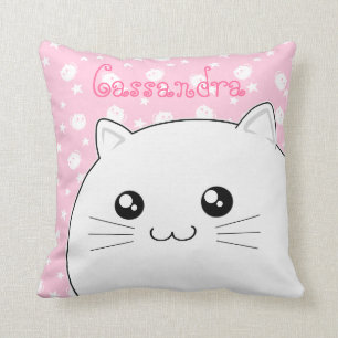 Almofada Gato branco bonito do gatinho de Kawaii