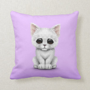 Almofada Gato branco bonito triste do gatinho no roxo