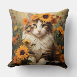 ALMOFADA GATO BRANCO E MADEIRA BRANCA COM FLORES BONITO