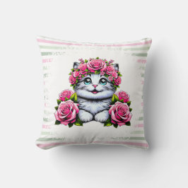 Almofada Gato Branco Encantador com Coroa Floral