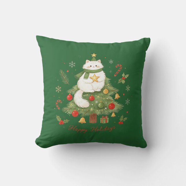 Almofada Gato Branco Fofo Natal (Frente)