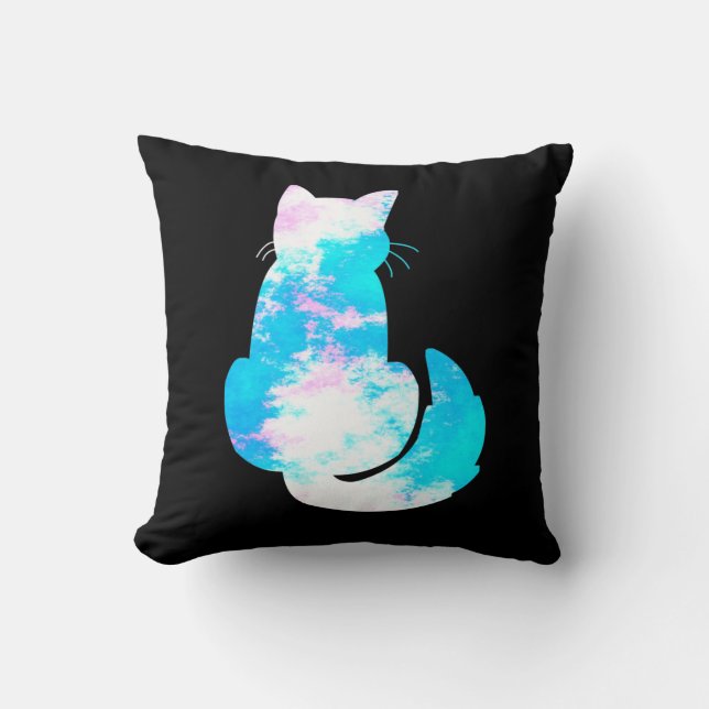 Almofada Gato Branco Rosa Azul Costas Viradas Abstrato (Frente)