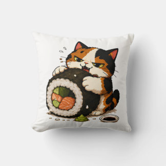 Almofada Gato Calico Mal-Humorado Amante de Sushi 