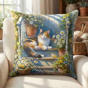 Almofada Gato Calico no Porão Floral Cottagecore