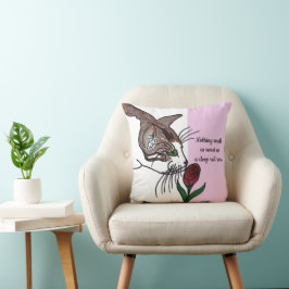 Almofada Gato Cheirando Rosa vermelha Profundo