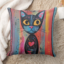 Almofada Gato Colorido de Olhos Amarelos Abstrato
