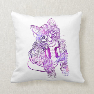 Almofada Gato colorido engraçado na ilustração dos fones de