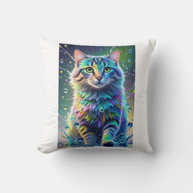Almofada Gato colorido, salpicos, pintura, formando de colo (Frente)