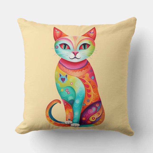 Almofada Gato Colorido Whimsical (Frente)