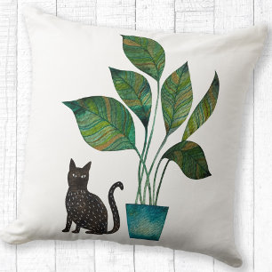 Almofada Gato com Aquarela Vegetal Potente