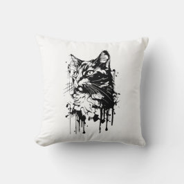 Almofada Gato com respingos Preto e Branco 