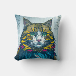 Almofada Gato Comeu a Pena de Canário | Arte Colorida de Re
