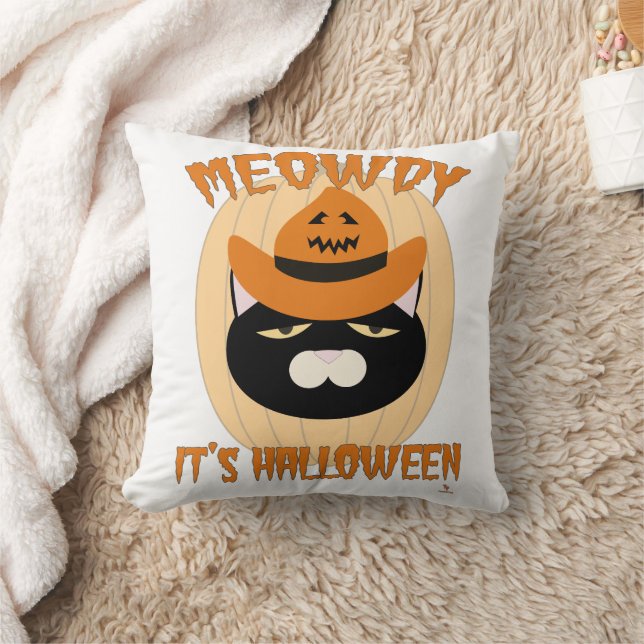 Almofada Gato Cowboy Meowdy Diversão de Halloween (Cobertor)