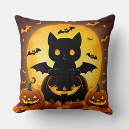 Almofada 🌕🐱 Gato da Lua Abóbora de Halloween Noite Aconch