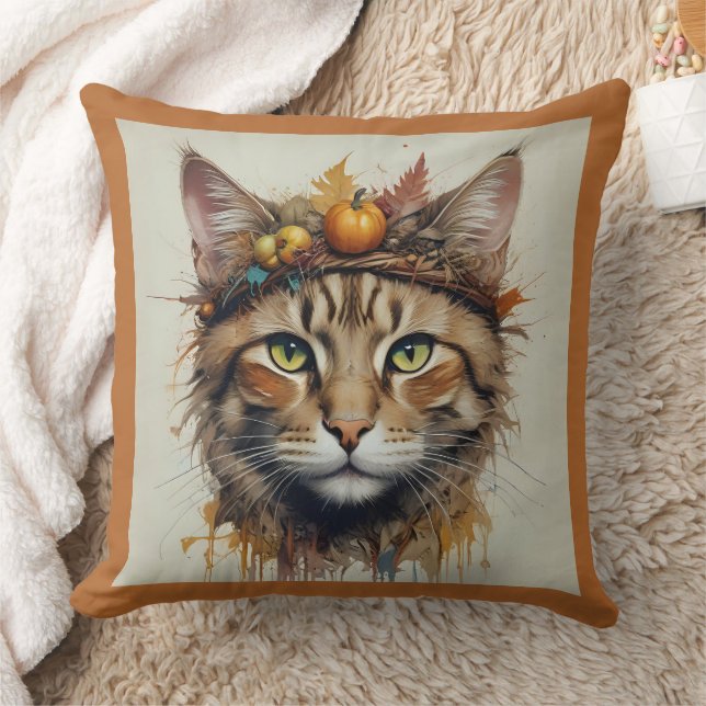 Almofada Gato de Ação de Graças encantador e festivo disfar (Cobertor)