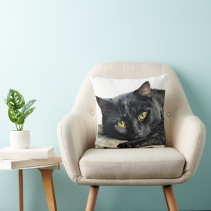 Almofada Gato De Cor-De-Água Preta Em Branco