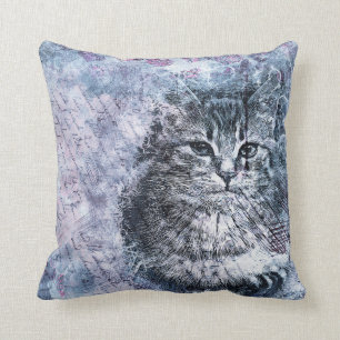 Almofada Gato de Cores Azuis Roxos