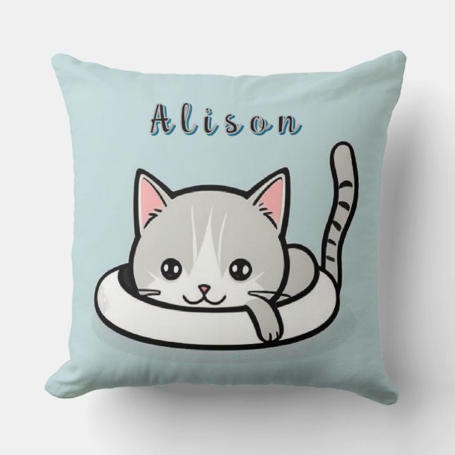 Almofada Gato de Desenho Adorável Descansando Jocosamente (Frente)