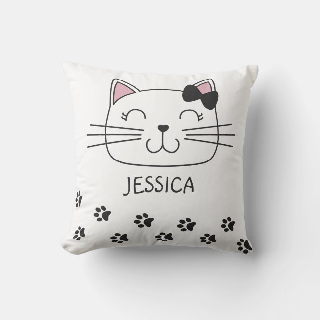 Almofada Gato de desenho animado adorável com pegadas de pa (Frente)
