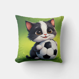 Almofada Gato de Desenho Animado Fofo Segurando Bola de Fut