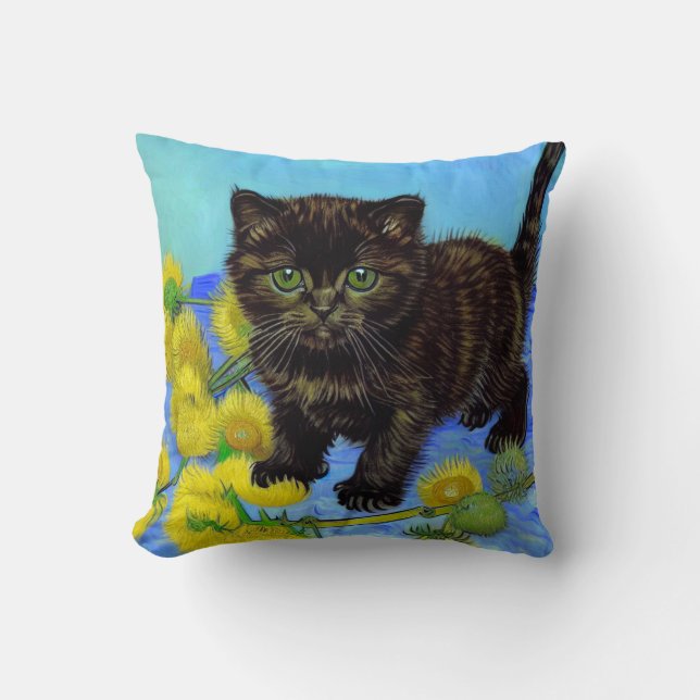 Almofada Gato de estilo Van Gogh com Sunflower (Frente)